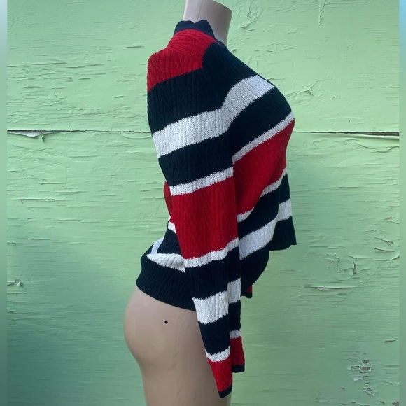 St. John Striped V-Neck Sweater in Red, White, and navy blue - Picture 2 of 9